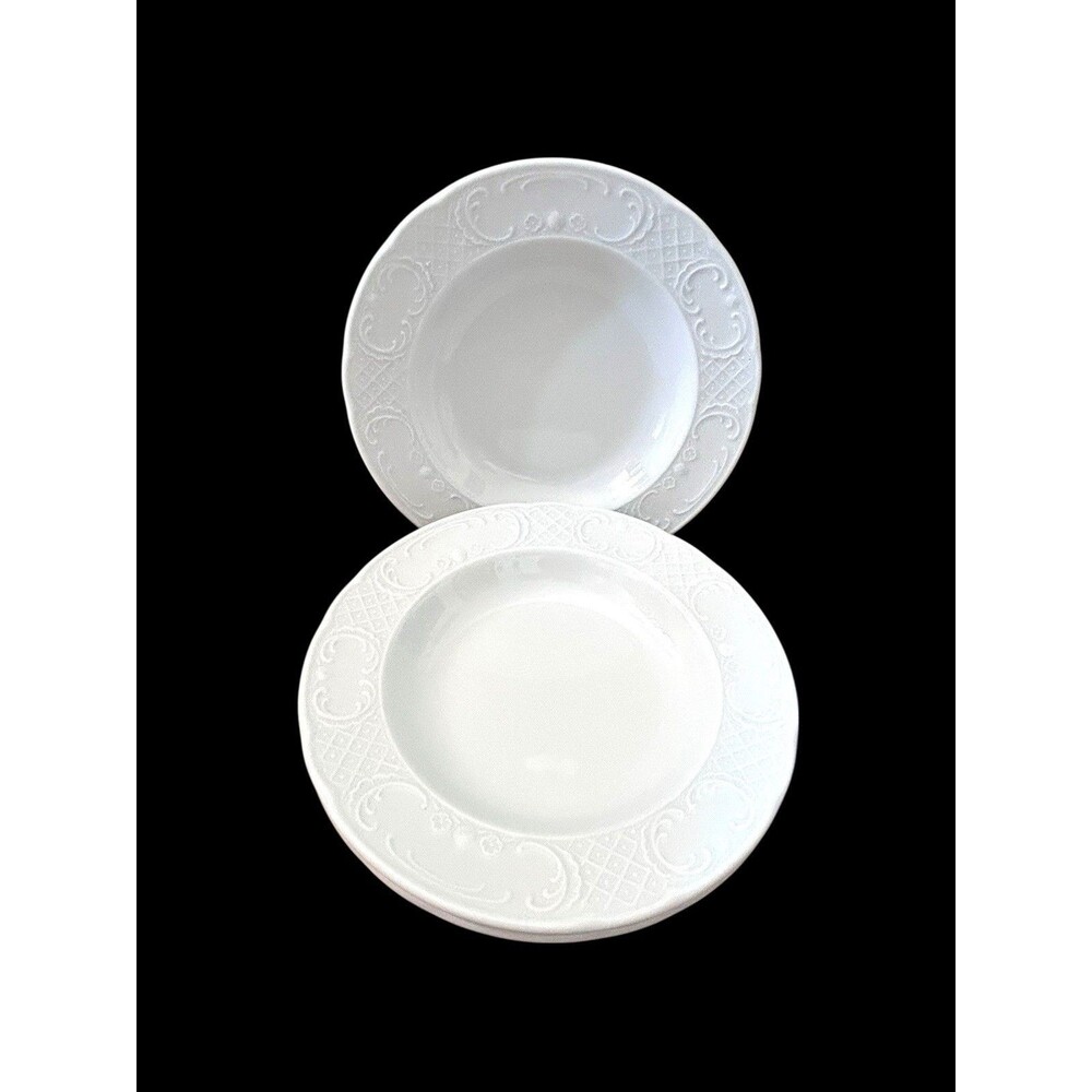 Set Of 3 Schonwald Germany 9” Embossed White Rimmed Soup Pasta Salad Bowls 9199